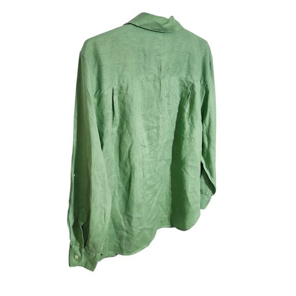 Lauren Ralph Lauren Linen Button Down Shirt 2X Green Embroidered Chest Logo RLL - Picture 5 of 7